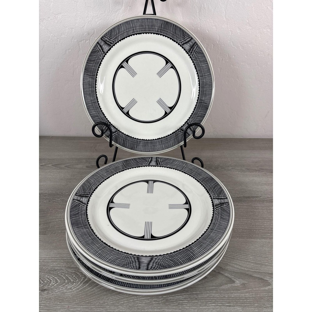 HF Coors Santa Fe Railway Mimbreno Dinner Plates Black White Set of 4 10"